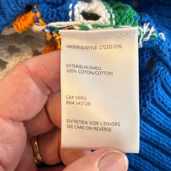 Tribal Multi-Color Striped Sweater 3/4 Sleeves Open Weave Like New Size Large - Picture 7 of 11